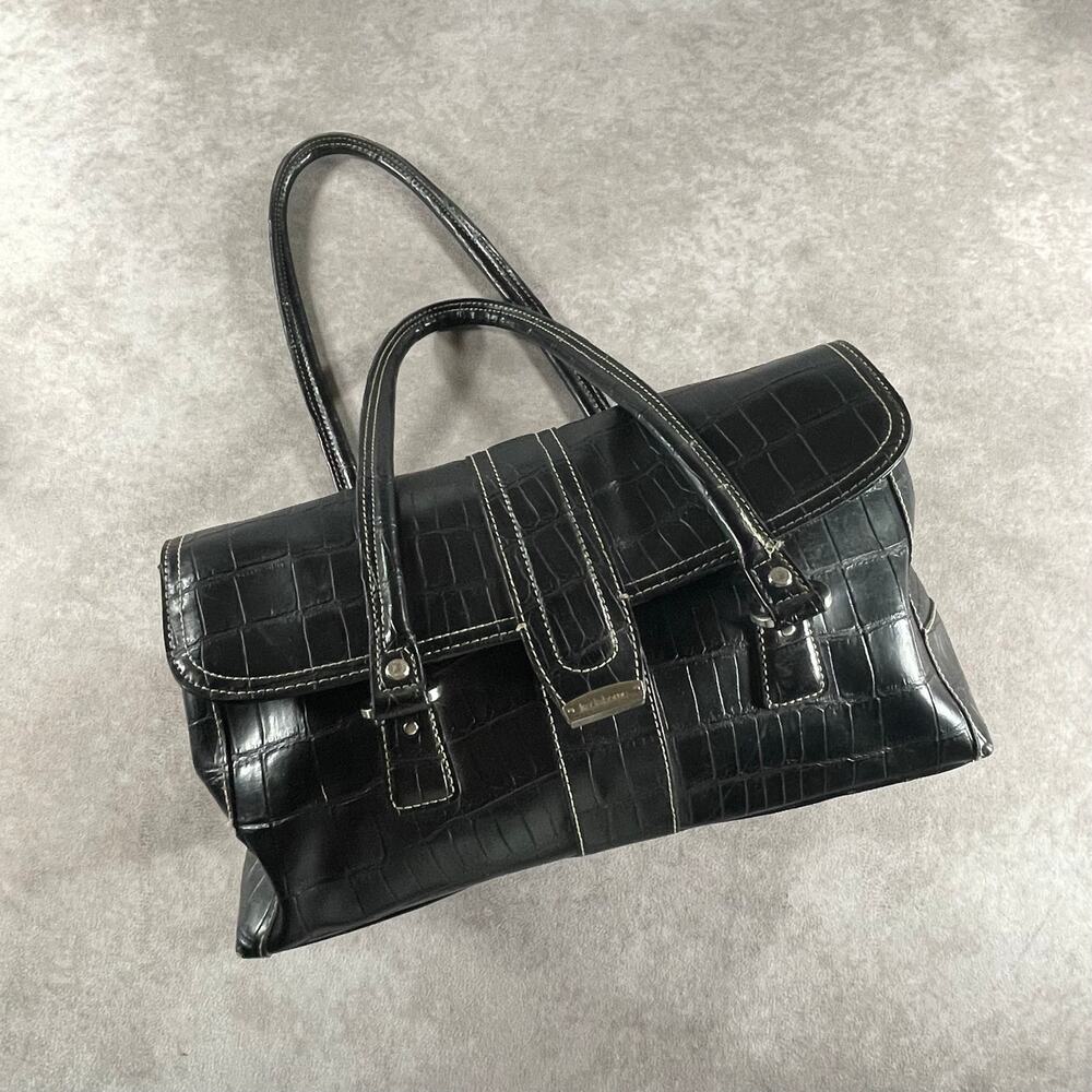 Y2K Women’s Vintage Liz Claiborne Polyvinyl Black Purse Chic Preppy NYC Vibes